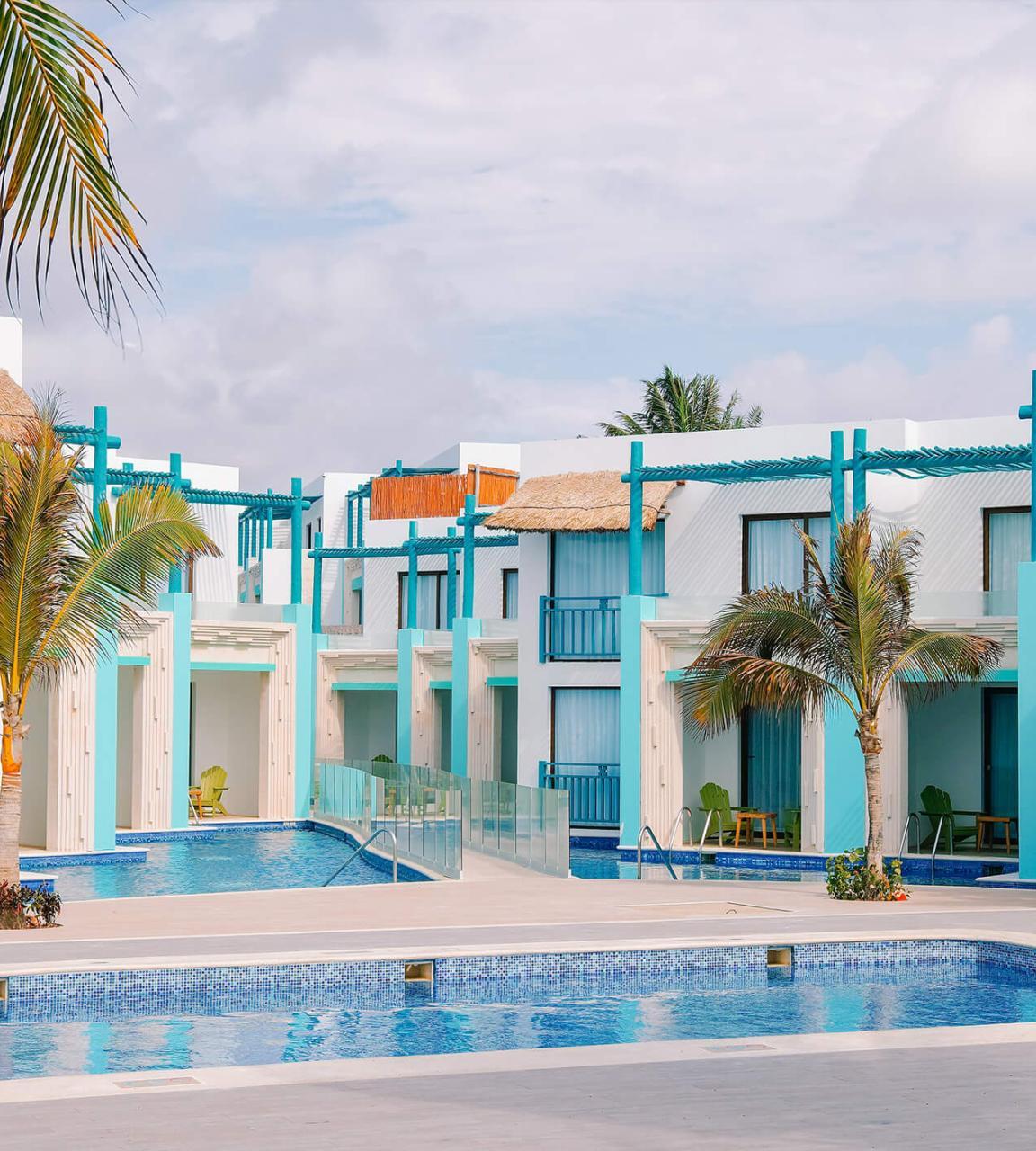 Pool outside a resort