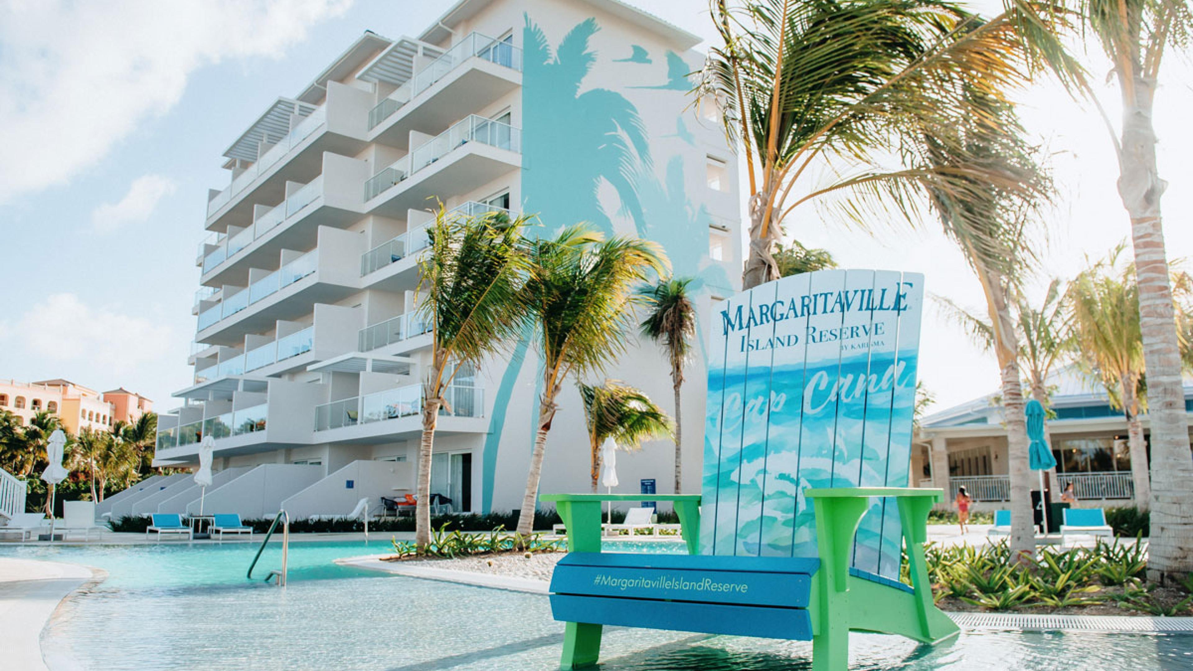 signature chair in front of a Margaritaville Hotel