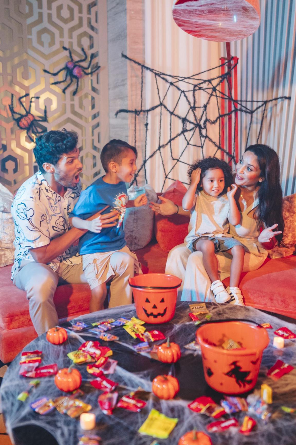 family in halloween celebration